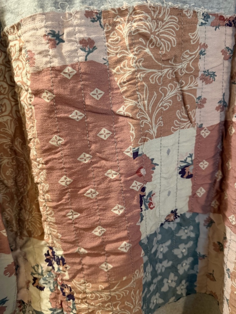 Patchwork Crewneck Sweater in Gray and Dusty Rose by Jnna - Picture 2 of 5